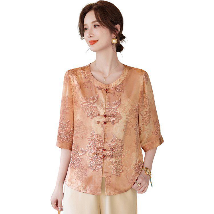 Stylish Seven-Sleeve Shirt for Middle-Aged & Elderly Women - Age-Defying Spring/Summer Fashion