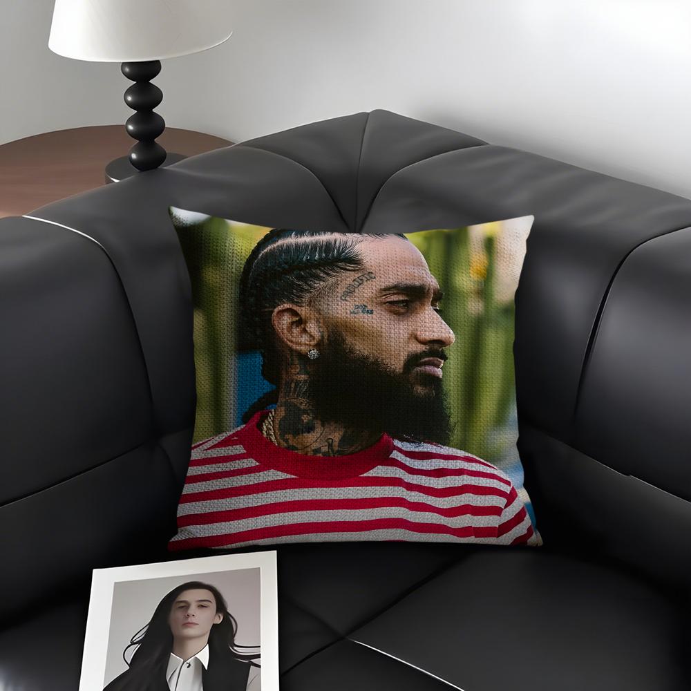N-Nipsey Husslee Rapper Cushion Cover Natural Linen Organic Fabric Double-Sided Printing Sofa Home Decor Gift Pillow Case