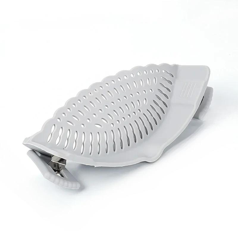 

1 шт. Кухонные инструменты силиконовый зажимной дуршлаг, силиконовый дуршлаг для края кастрюли, поддон для сбора капель и защиты от брызг для овощей и лапши серый