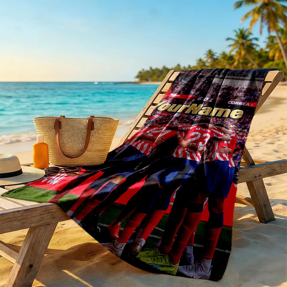 Atletico Madrid Customize Text Beach Towel Super Soft Microfiber Quickdry Fabric Suitable for Sports Travel Swimming Yoga Bathroom Beach And Pool
