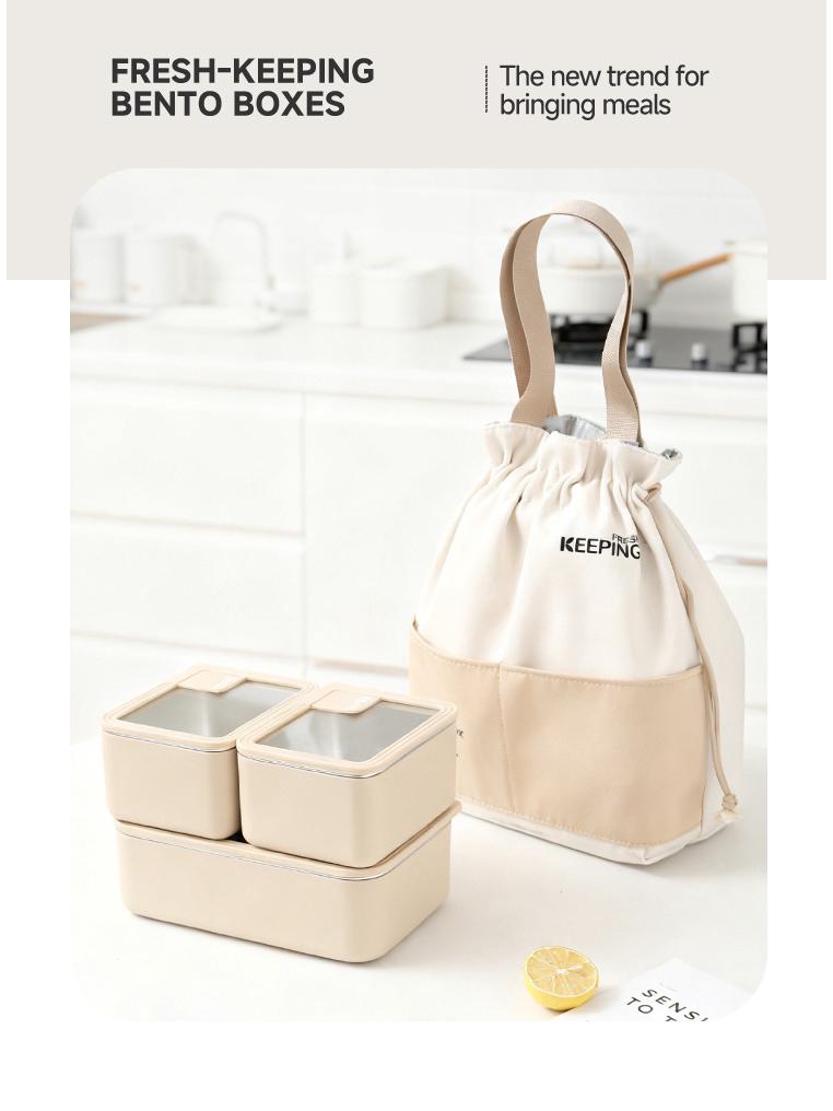 Korean Stainless Steel & Glass Airtight Lunch Box, Square Bento Food Container for Students