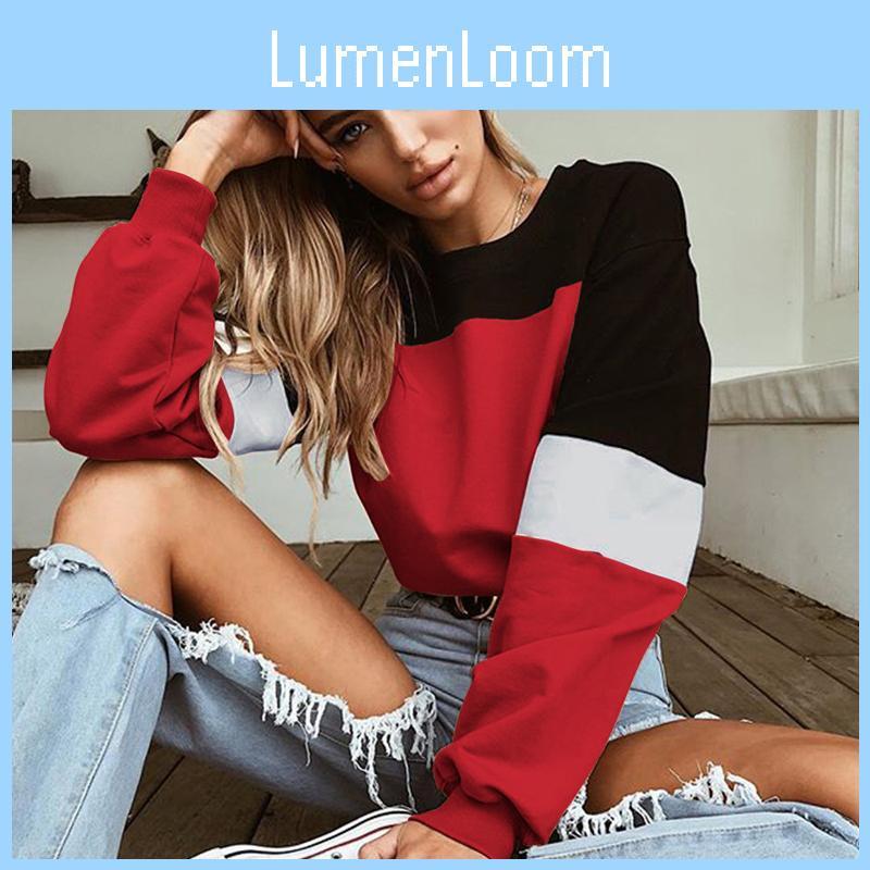 Zahmetsiz Stil İçin Premium Kalite Kadın Sonbahar Kış Renkli Yama İşlemeli Uzun Kollu Bisiklet Yaka Bağcıklı Sweatshirt