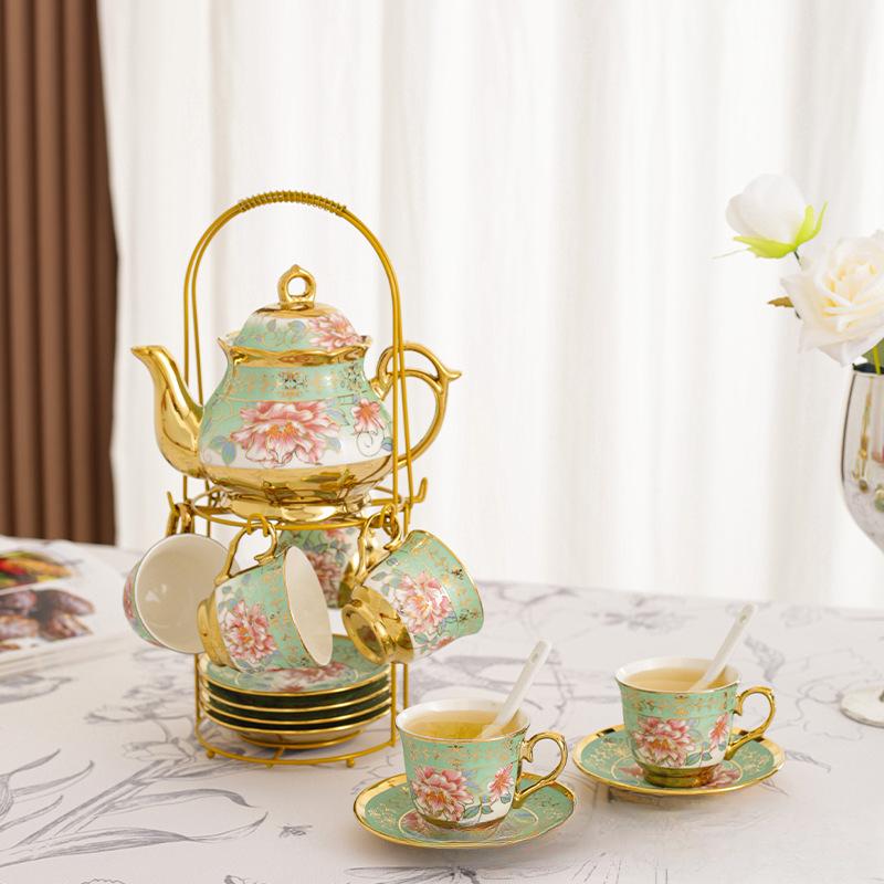 European Ceramic Coffee Cup and Plate Set, Afternoon Tea Set, Electroplated Coffee Utensils Set