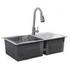 Drop in Kitchen Sink Kit 304 Stainless Steel Pull Out Faucet 3 Hole Double Bowl Sink with Drain
