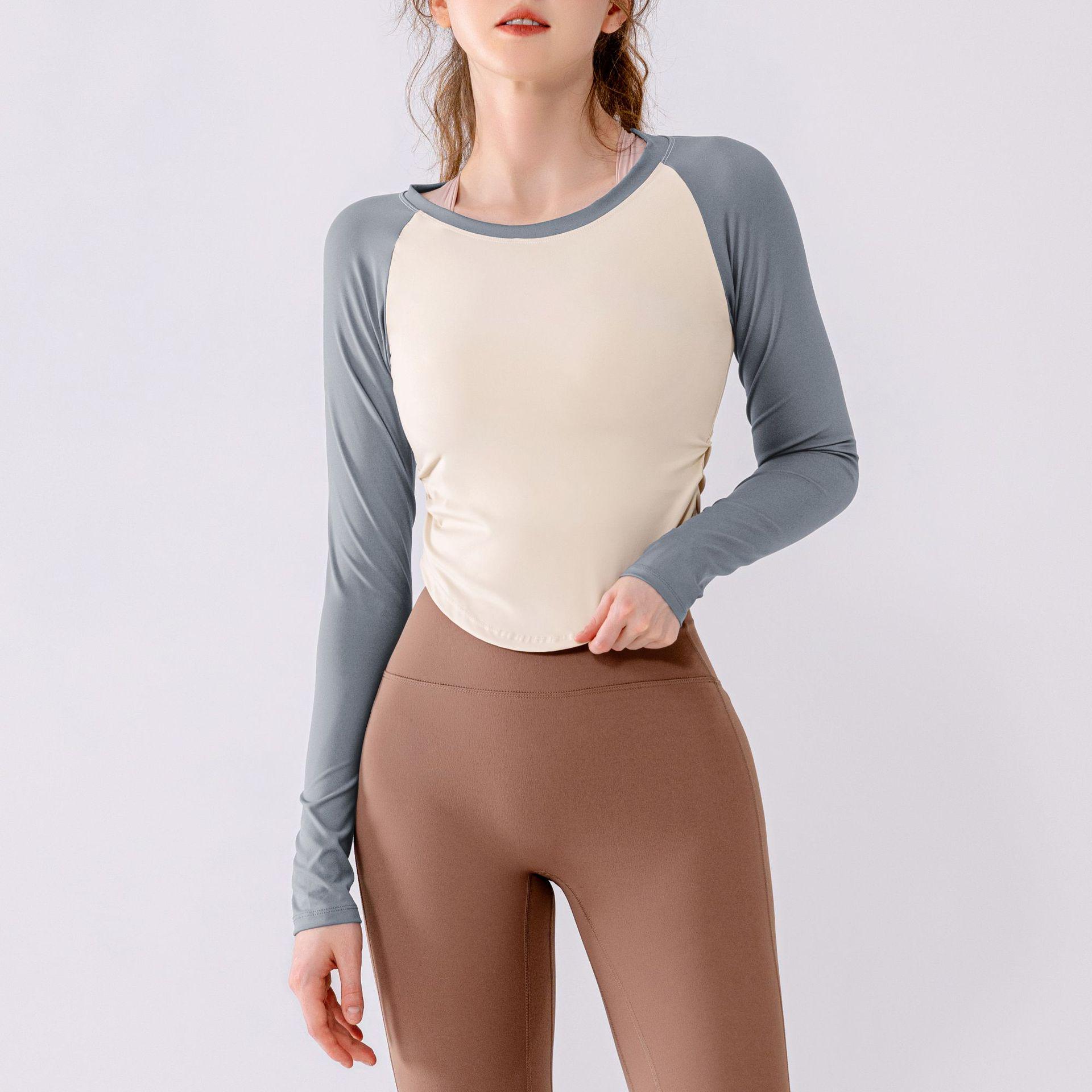 

Женский быстросохнущий осенний контрастный облегающий топ для йоги с длинными рукавами Small