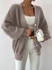Cross-border Europe, America, Amazon women's clothing is popular, solid color loose large size knitted cardigan, comfortable single-row pearl buckle j