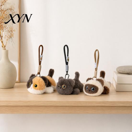 Soft Fluffy Bag Charm Cute Cat Plush Keychain, Stuffed Animal Kitten Pendant, Kids Pendant Gift for Backpack Purse, Adorable Girls Gifts Children