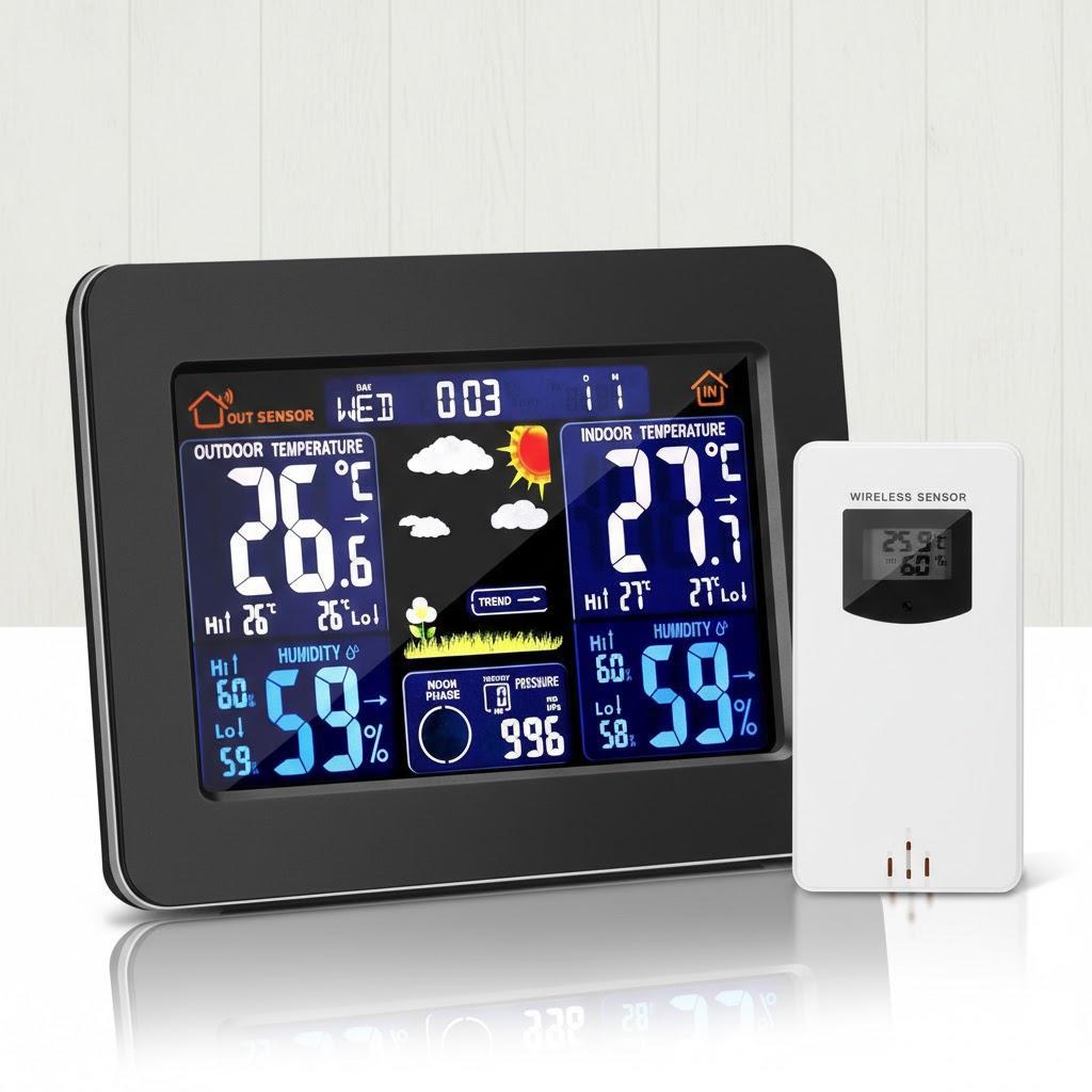 

Wireless Digital Weather Station Color Forecast Clock Outdoor Sensor Indoor Outdoor Thermometer чёрный