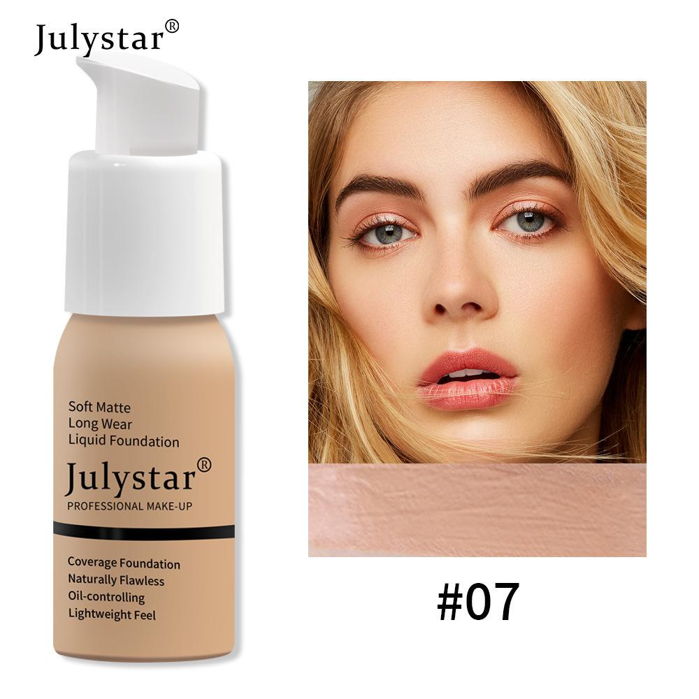 Julystar Soft Matte Long Wear Liquid Foundation Oil Control Waterproof Natural Flawless Full Coverage Face Makeup Cosmetics