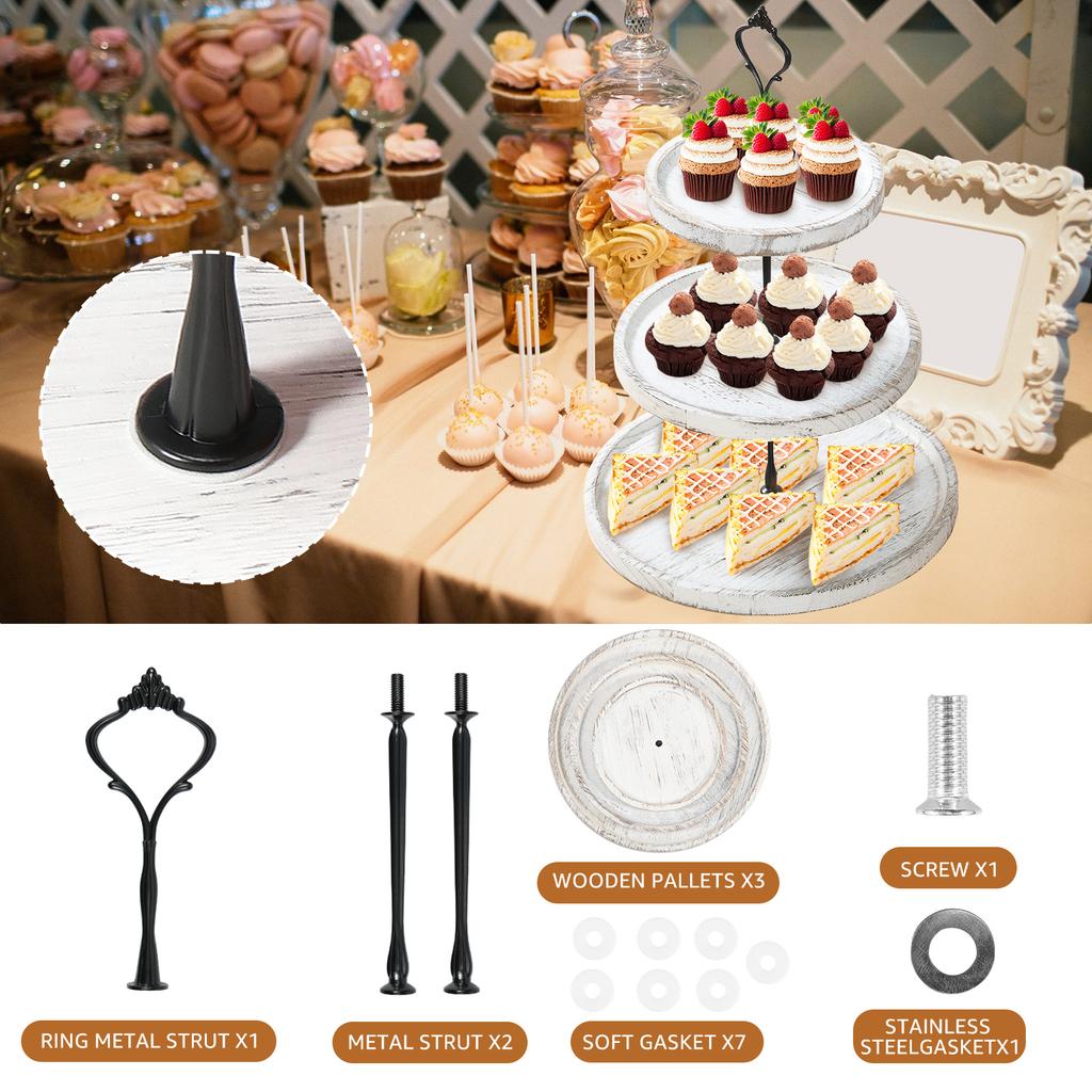 3-Tier Wooden Round Tray Cake Stand Cookie Stand Birthday Fruit Dessert Display Plate Suitable for Decoration for Party/ Kitchen