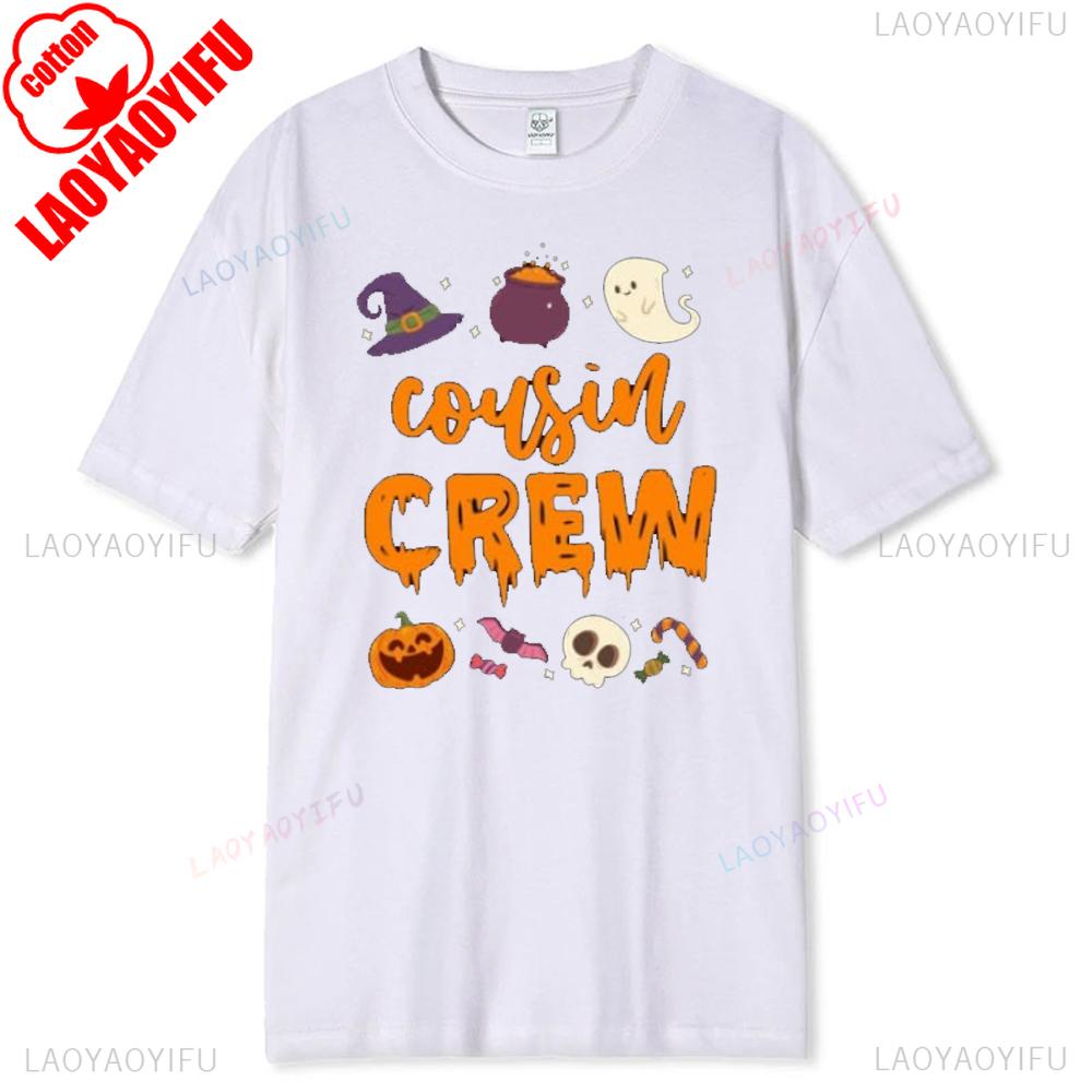 Halloween Cousin Crew Tshirt Spooky Season Matching Tee Pumpkin Skull Ghost Vibes Shirt Family Group Comfortable Cotton Gift