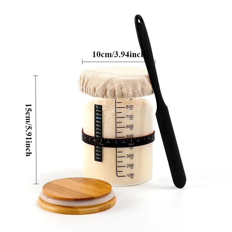 900ml Sourdough Starter Jar Kit Clear Glass Heat Resistant Sourdough Starter Container Baking Fermentation Jar Food Storage