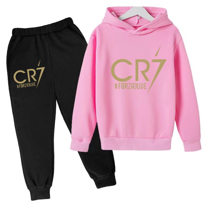 Kids Fashion CR7 Hoodie Boy Girl Toddler Pullover 3-12 Years Football Letters Clothing Casual Top+Pants 2P Brand Coat Sports Set