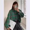 2024 Autumn Women's Retro Plaid Loose Lapel Shirt with Long Sleeves and Pocket