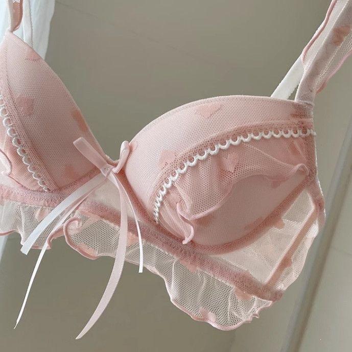 Japanese sweet pure desire bow girls underwear lace small breasts gathered anti-drop no steel ring bra