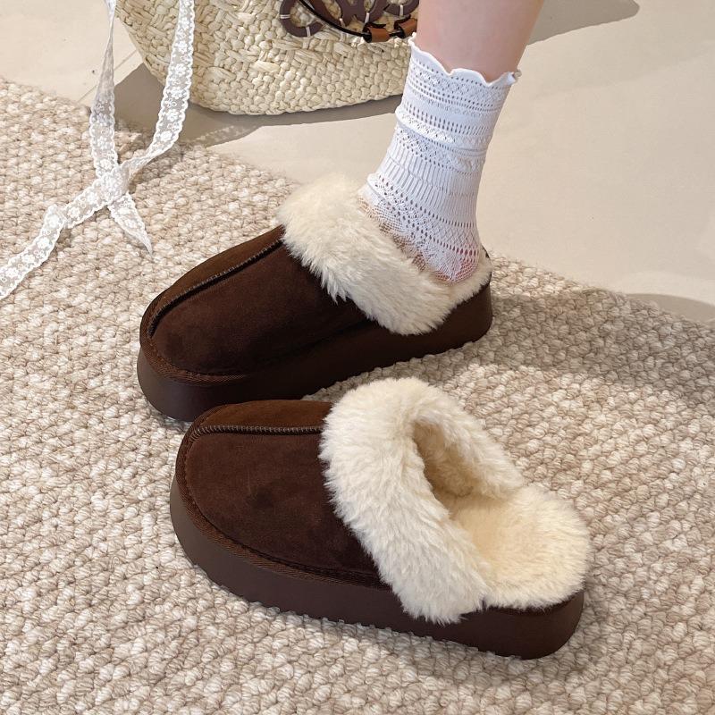 Thick-bottomed velvet cotton slippers for women's winter new matte velvet outer wear bag head half-drag thermal cotton slippers for women