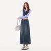 American Retro High Waist A-Line Denim Skirt with Slit and Patchwork - Spring 2026 Collection