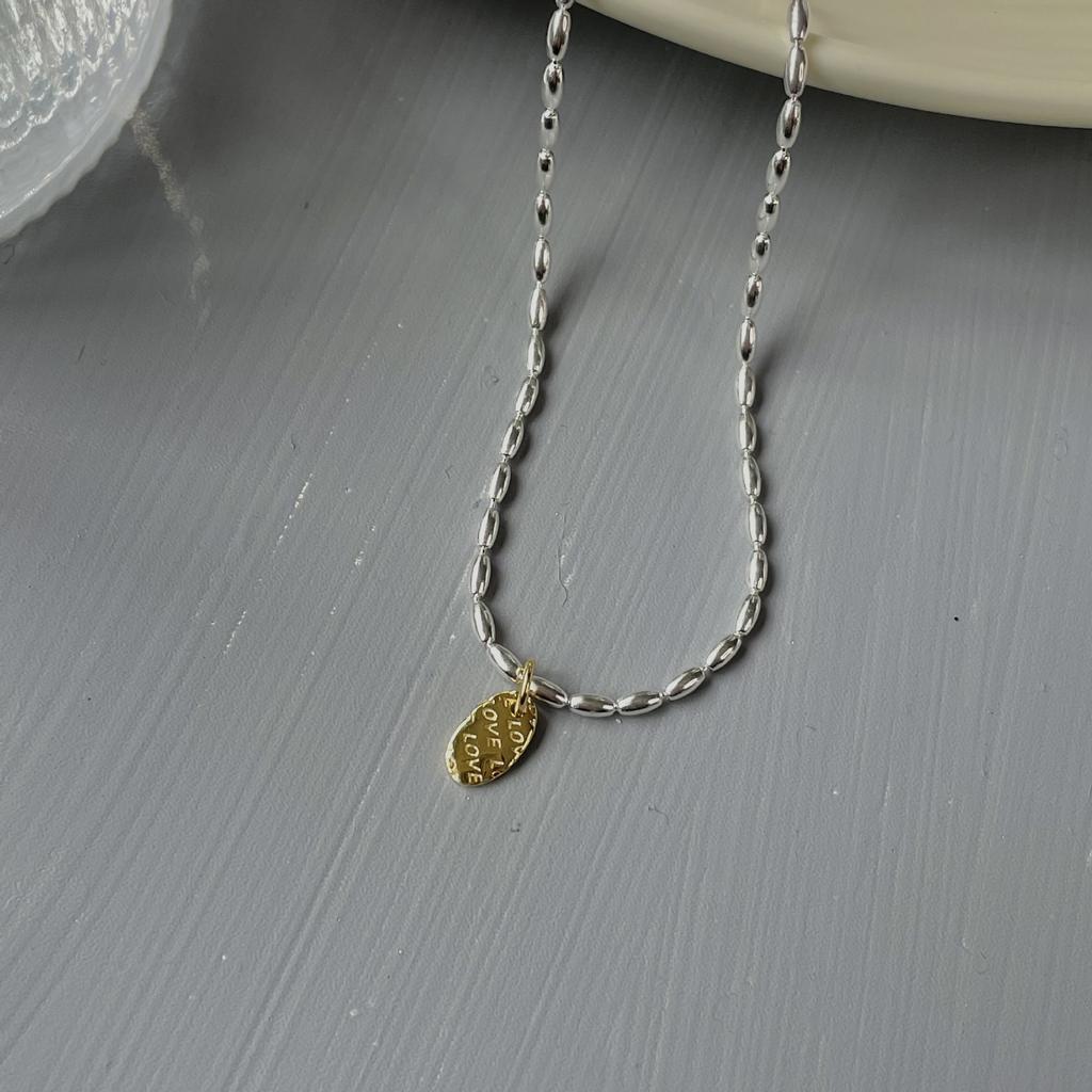 New Simple Blogger Style Ins Korean Version Korean Olive Beads Small Rice Grains 925 Silver Necklace Female Tide