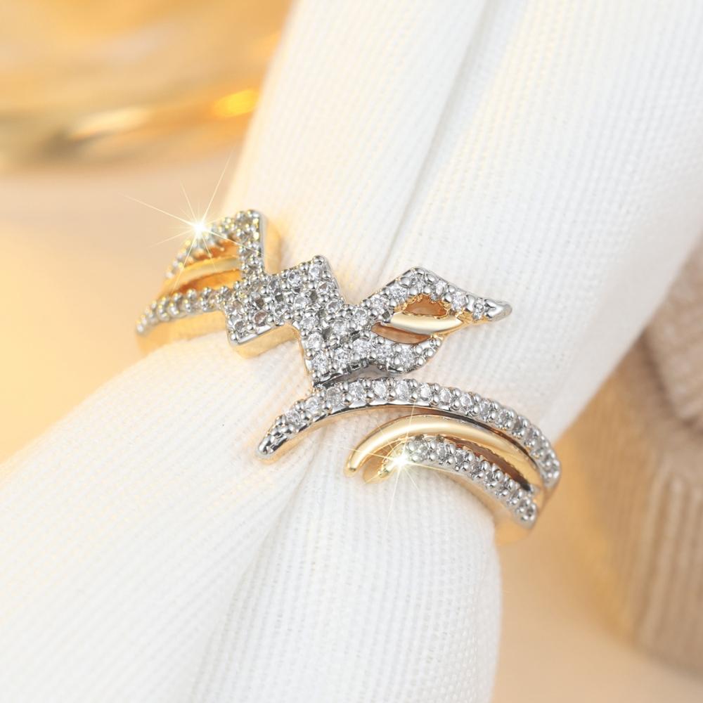 Fashion White Zircon Wave Rings for Women Gold Color Commitment Rings Wedding Engagement Jewelry Gift