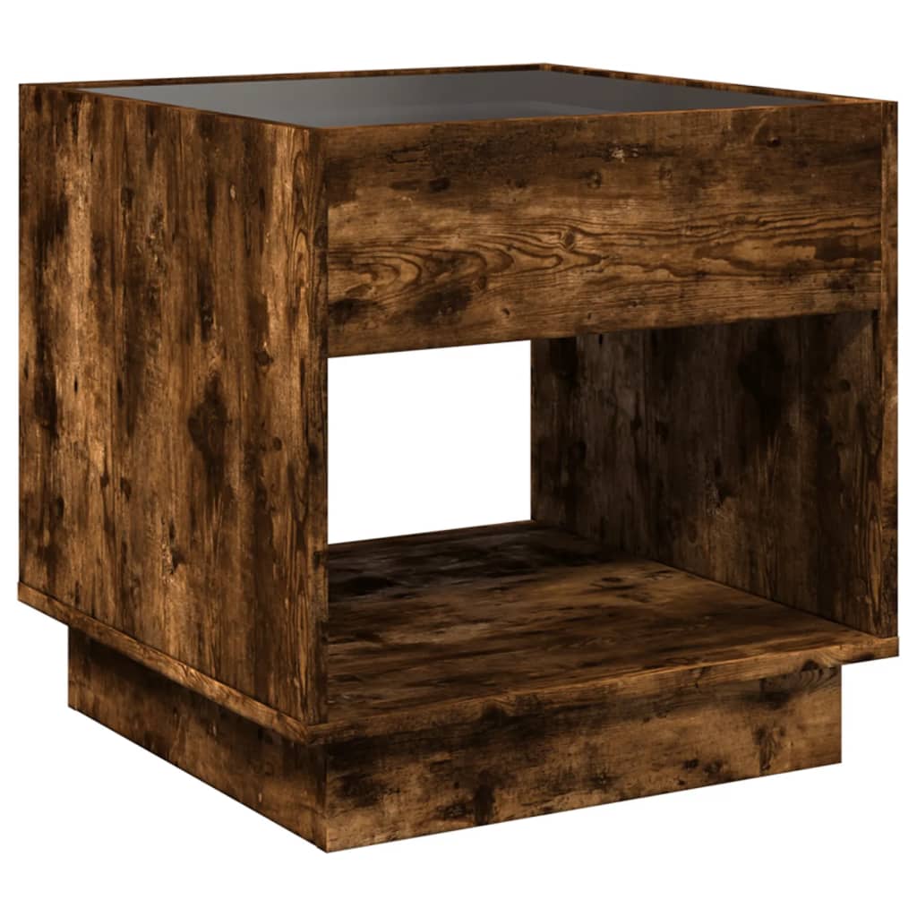 Vidaxl Stolik Nocny Z Led Infinity, Przydymiony Dąb, 50X50X50 Cm