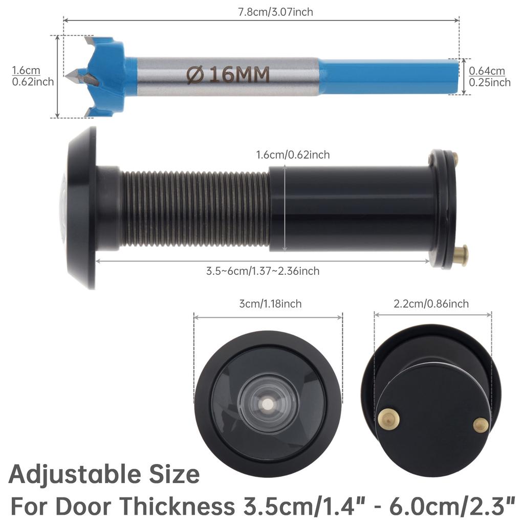 Tömör Sárgaréz 16mm Ajtókukucskáló 200 Fokos HD Lencse Adatvédelmi Fedél Nagy Teherbírású Fúrószárat Tartalmaz Univerzális 35-60mm Tömörfa Ajtó