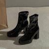 2024 Designer Winter Shoes Super High Heels Ankle Women Square Toe Chelsea Boots Fashion New Trend Walking Goth Zapatos Femme