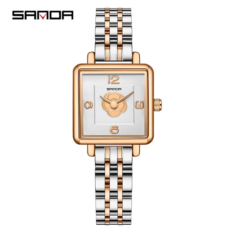 Sanda Women's Retro Waterproof Quartz Watch - Small Square Elegant Rose Dial