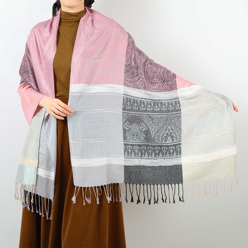 New shawl stripes contrasting colors autumn and winter fashion fringed women's scarf light luxury large size shawl