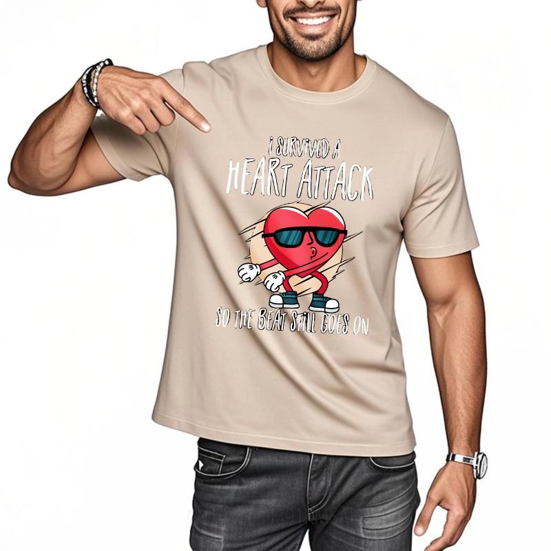 Cotton Summer Unisex tshirt I Survived A Heart Attack So The Beat Still Goes On Short Sleeve Cotton ONeck Top Tees