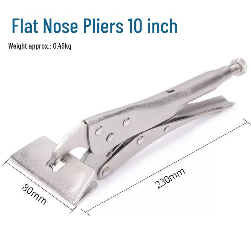 

10-Inch Heavy-Duty Flat-Nose Locking Pliers: Fixed Clamping, Welding, Wide-Mouth, and Chain Pliers