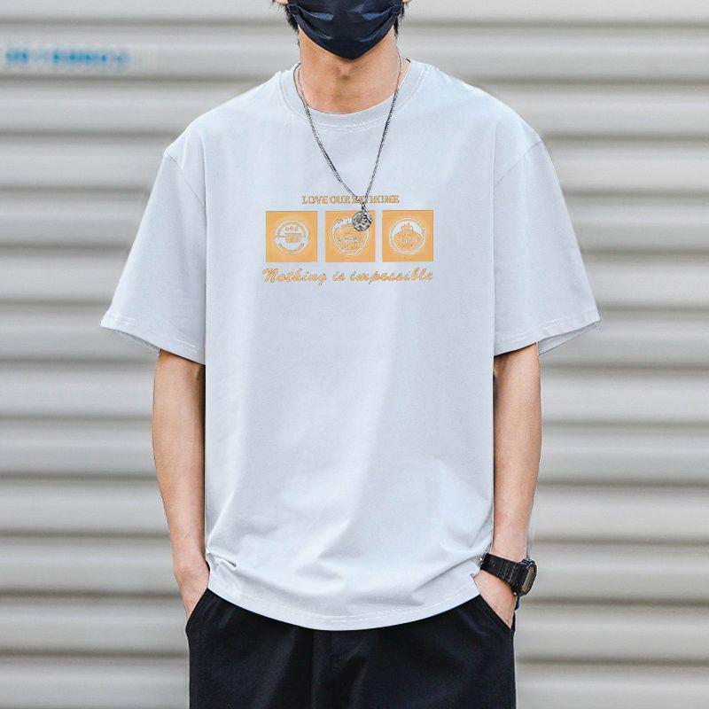 Simple T-shirt Men's print Summer Trendy Printed Cotton Short Sleeved Loose Trendy Breathable T-shirts