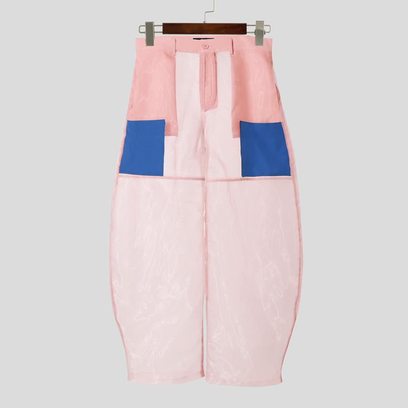 INCERUN Men High Waist Zip-up See Through Perspective Party Long Pants Trousers