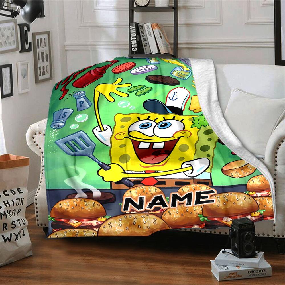 Custom 1pc Spongebob Squarepants Theme Blanket, Soft And Comfortable Blanket, Casual Warm, Camping Travel Blanket, Birthday Gift Q913168