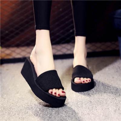Korean Women's Platform Flip Flop Sandals for Home & Beach