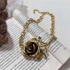 Big Metal Rose Necklace Coarse Neck Chain Elegant Exaggerated Flower Necklace  Girls