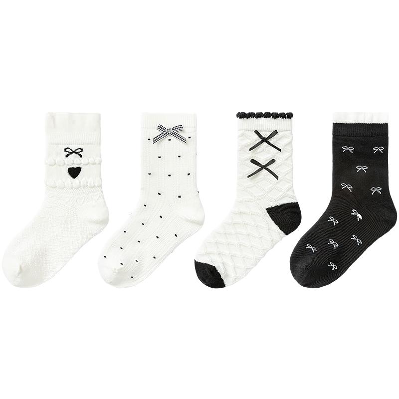 Balabala Girls' Mid-Calf Cotton Socks (4-Pack)
