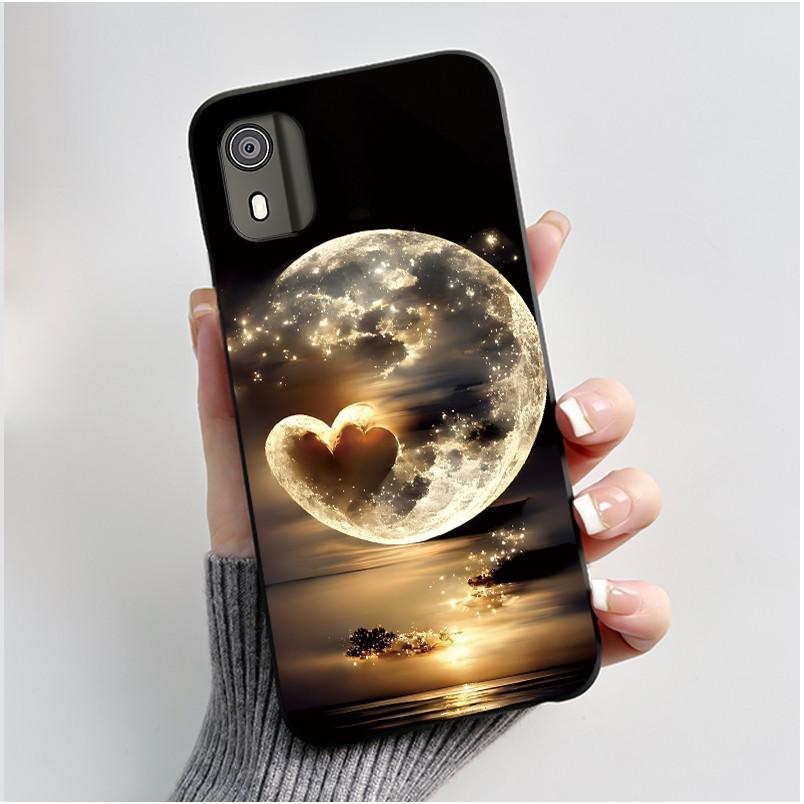 For Nokia C02 Phone Case Cute Funny Love Rabbit Animal Black Matte Soft TPU Protective Back Cover for Nokia C2 2nd Edition Case
