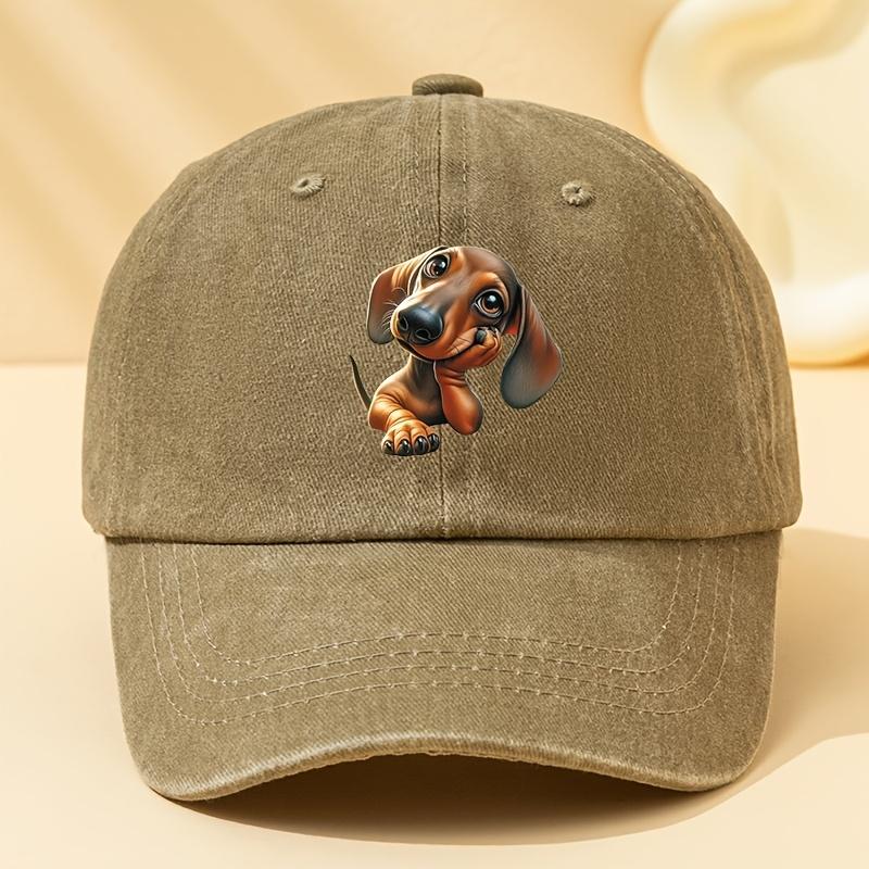Adorable Dachshund Print Baseball Cap  Washed Vintage Style Adjustable Fit Soft  Comfortable Perfect for Casual Wear Outdo