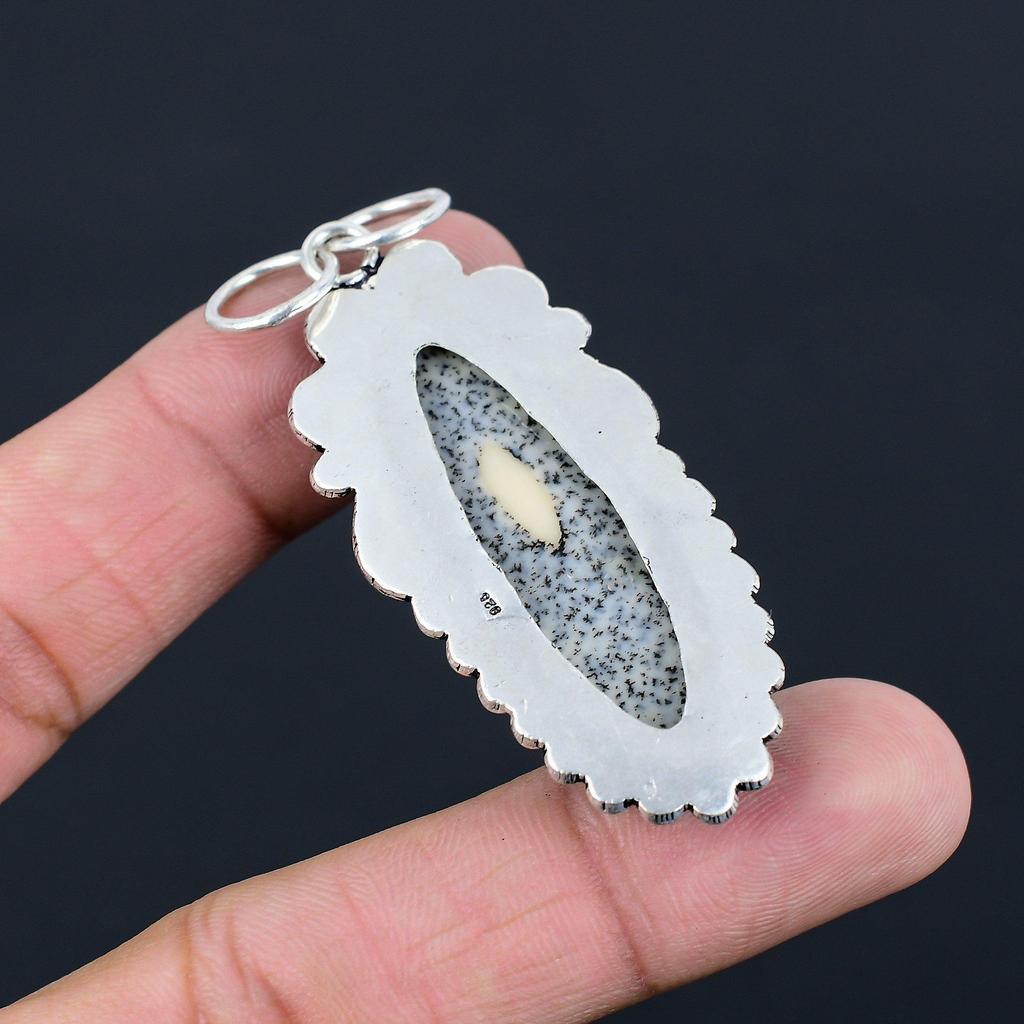 Oval Natural Dendrite Opal 925 Sterling Silver Bezel Elegant Birthday Pendant