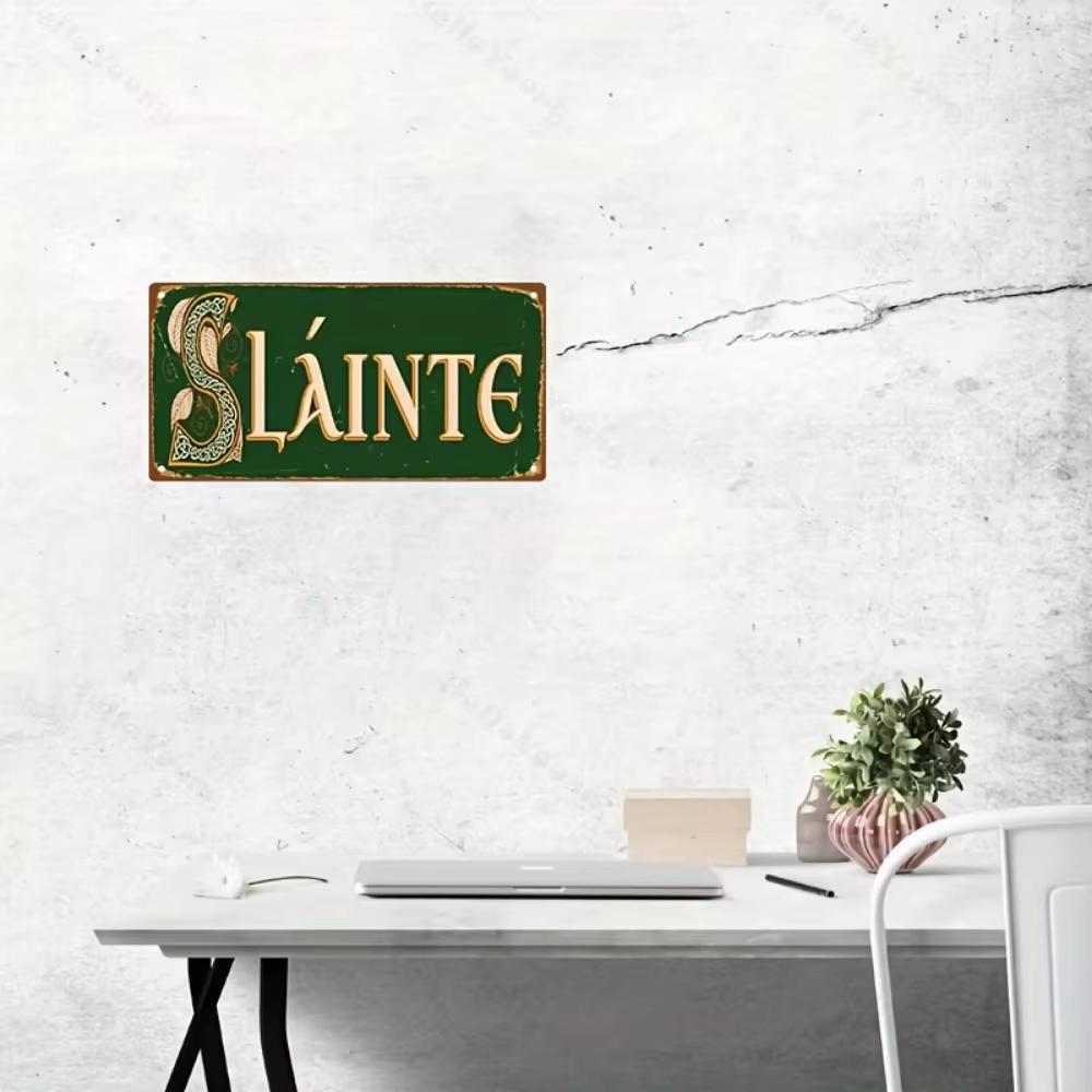 Vintage Irische "SLAINTE CHEERS" Metallwandskulptur (12×6 Zoll) | Schwarzes Bier Dekor, Halloween & Weihnachtsgeschenk