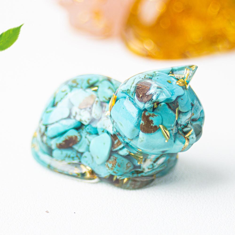 Cute Cat Resin Art Figurine With Crystals For Home Office Decor Gift For Kids