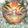 Vintage Retro 8x8 Inch Round Metal Wall Art Tropical Flamingo Sunset Tin Sign For Home Bar Cafe Kitchen Decor