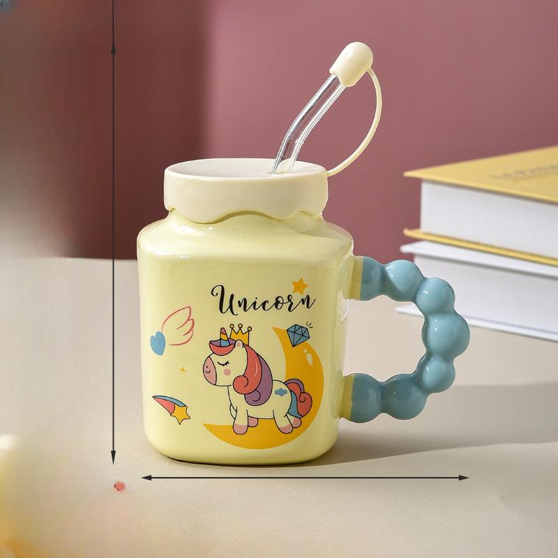 

Милая кружка с единорогом со стеклянной соломинкой, большая, с крышкой, керамическая, для воды, для молока фуфу, для девичьего сердца 500ml