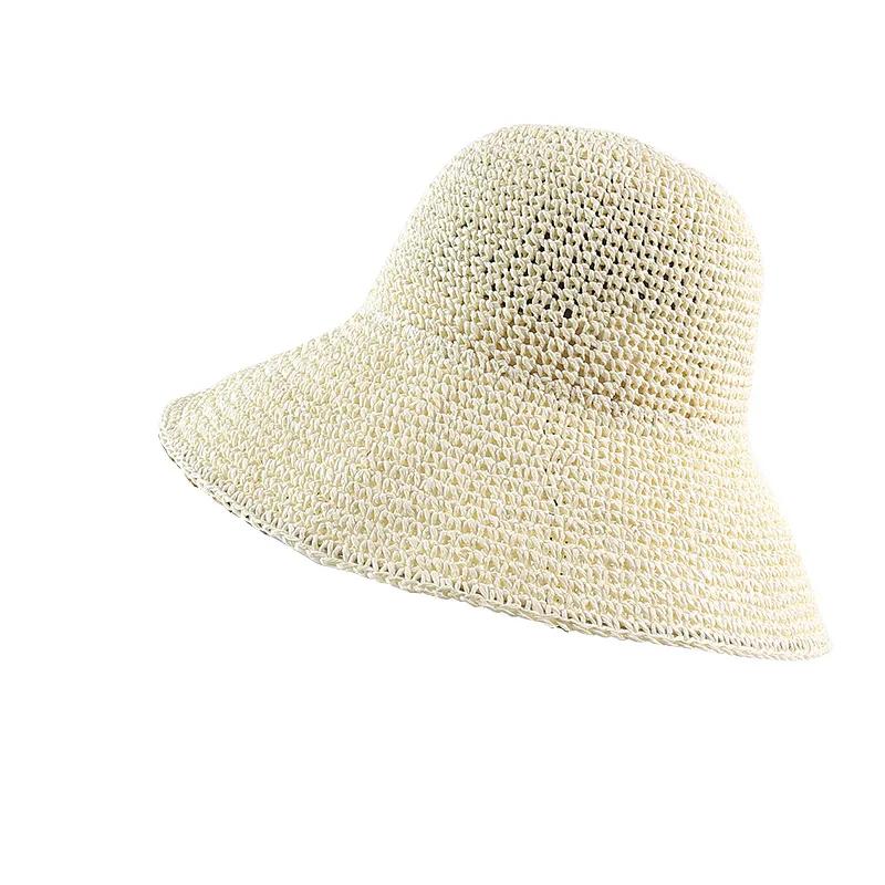 Summer Autumn Hats for Women Retro Flat Drooping Hat Brim Hand-made  Straw Hat Ladies Outdoor Sun Protection Beach Straw Hat