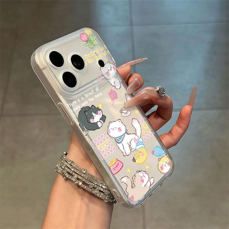 

Transparent Cartoon Phone Case with Integrated Button for Apple 17/16, Frosted Edge, Compatible with 17 Pro Max, 13, 16 Pro, and Couple Designs 12PRO