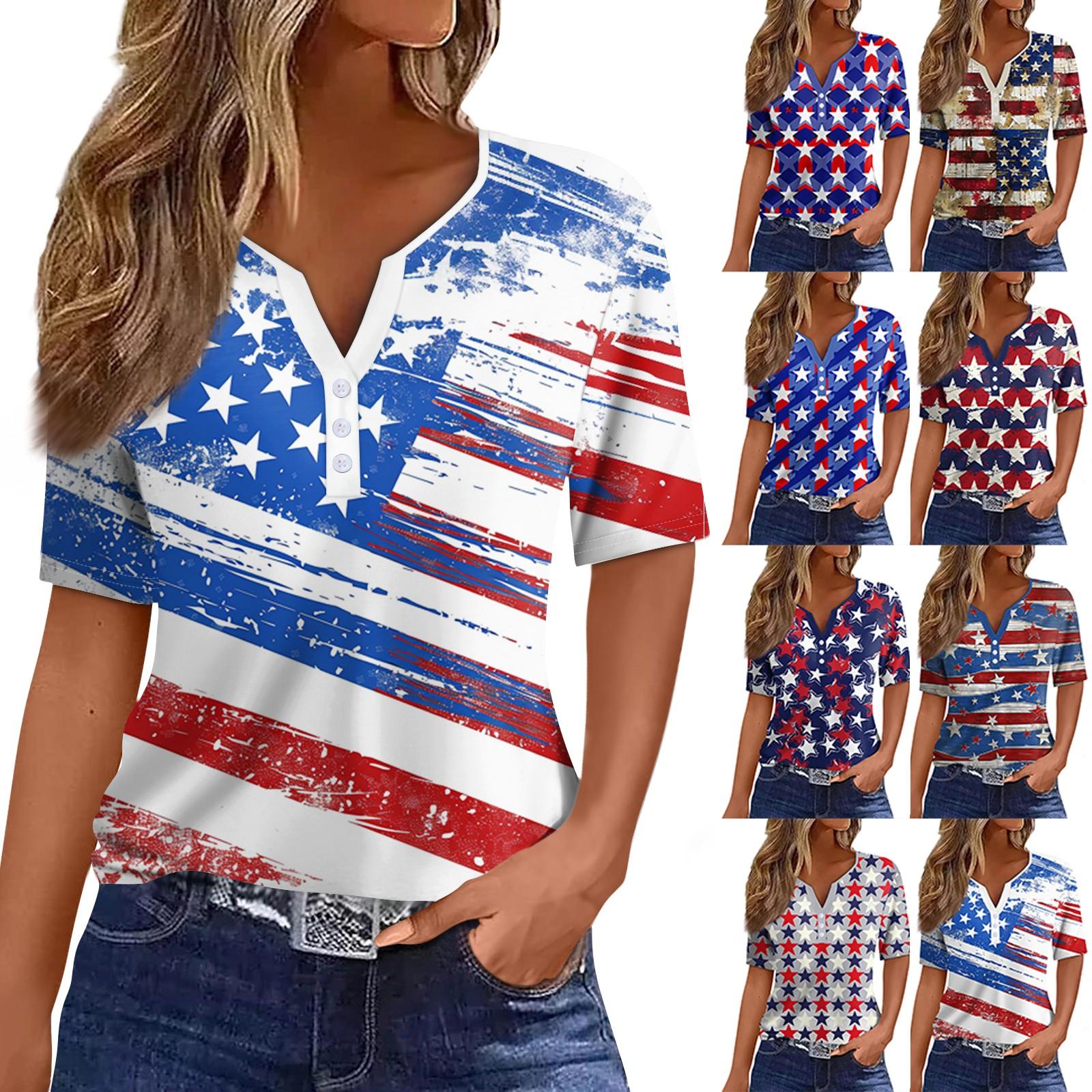 

Жен. Футболка Футболка С принтом Пуговицы С короткими рукавами Повседневные Выходные Мода Классический V-образный вырез Обычный Верх