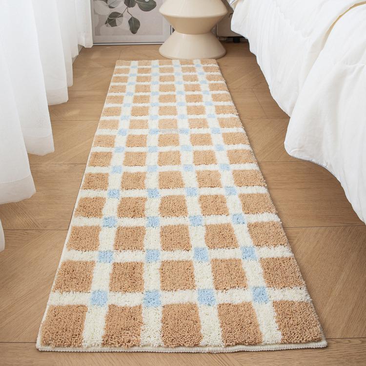 Thickened Anti-Slip Bedroom Rug: Flocked, Wear-Resistant, Water-Absorbent Foot Pad with Simple Striped Design