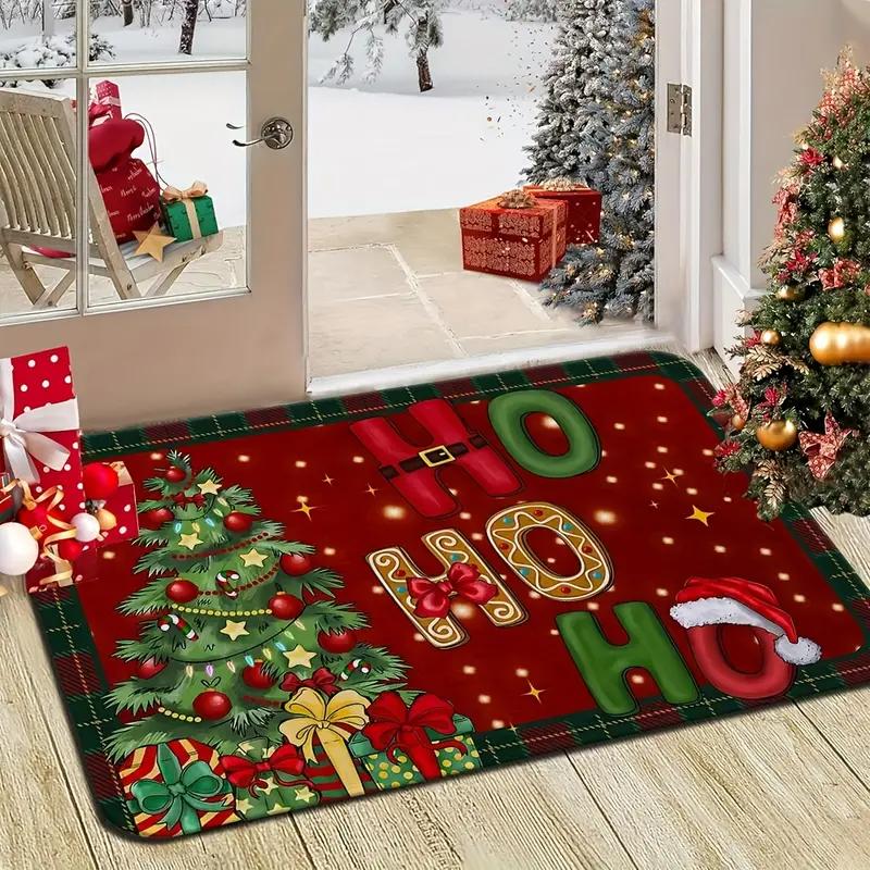 Winter Christmas Rug, Non-Slip Indoor/Outdoor Entryway Doormat, Christmas Tree Decorative Floor Mat, Holiday Home Decor