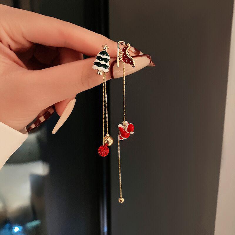 

Asymmetrical Long Tassel Christmas Earrings - 2025 Trend, Festive Studs for Women, Perfect for Autumn and Winter