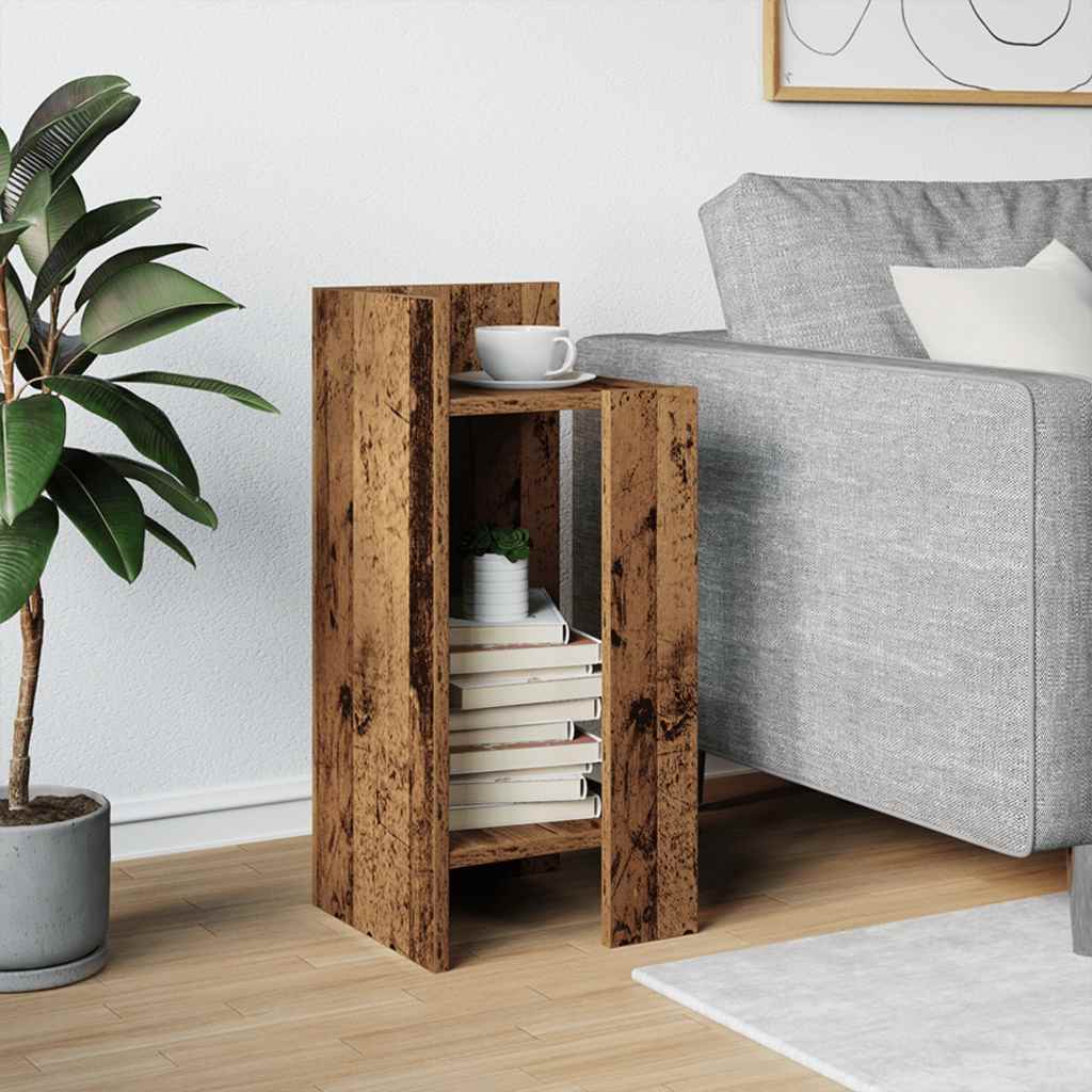 Side Table with Shelf Rustic Wood Look 10 X 10.6 X 23.6 In (25.5 X 27 X 60 Cm)